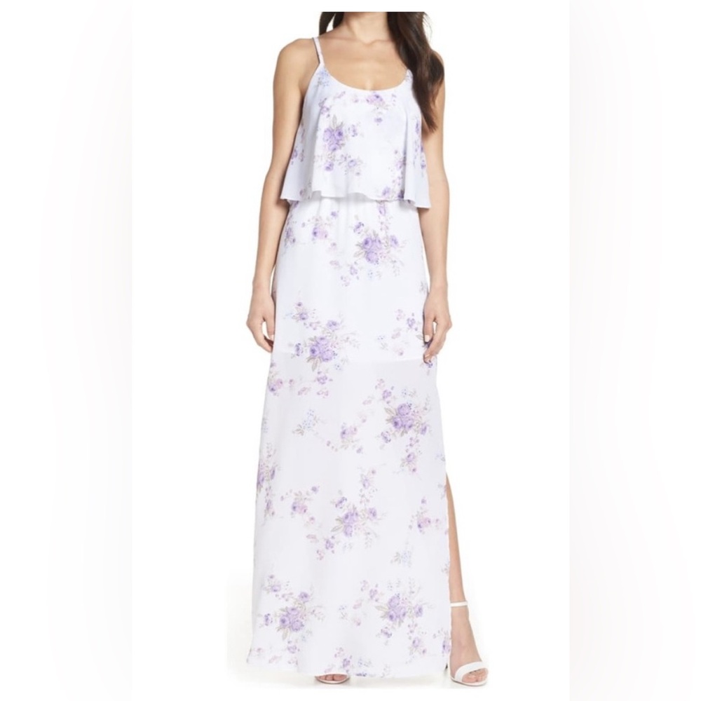 WAYF Floral Carolina Maxi Popover Dress, ruffled top, Size S